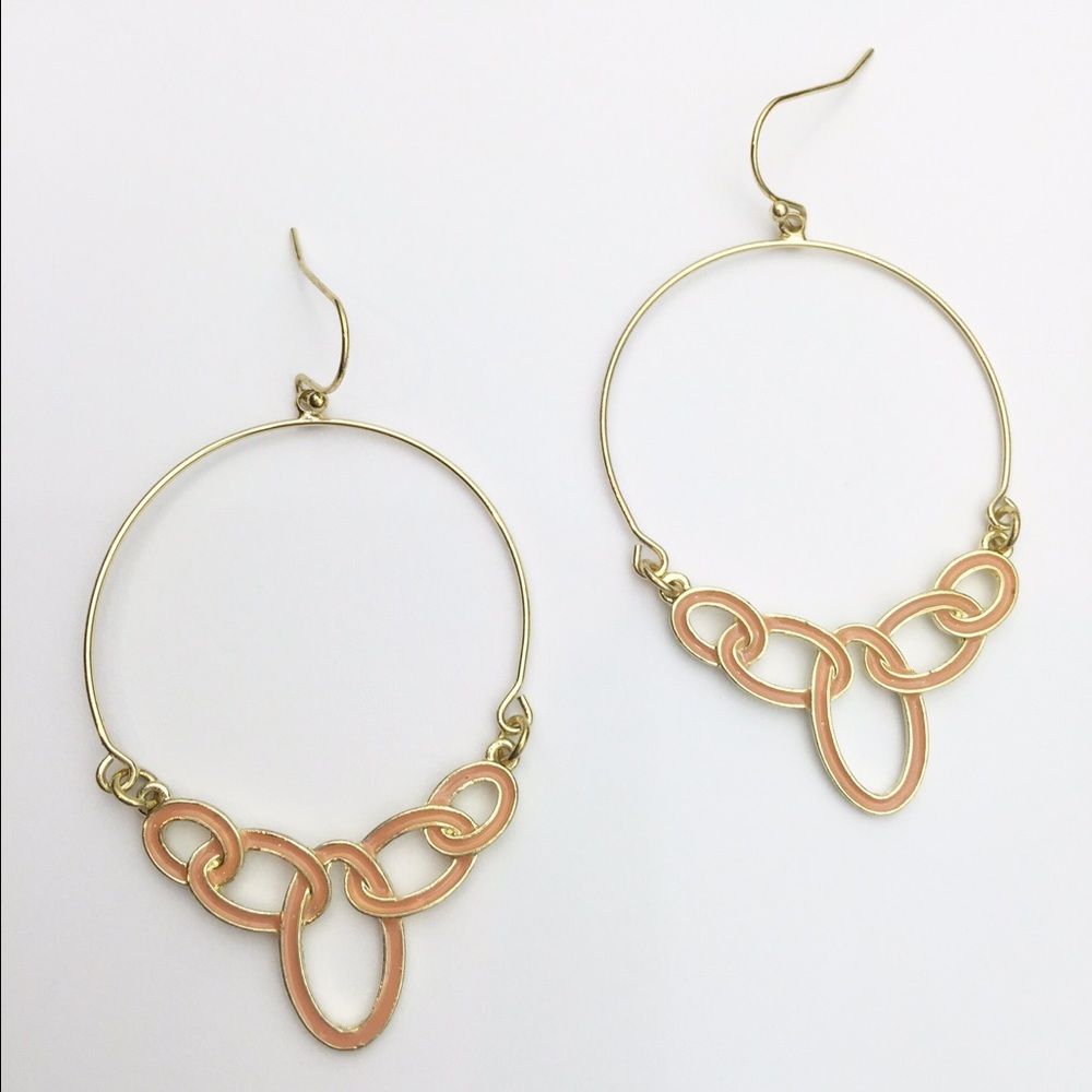 Peach enamel Dangle‎ Earrings gold tone
